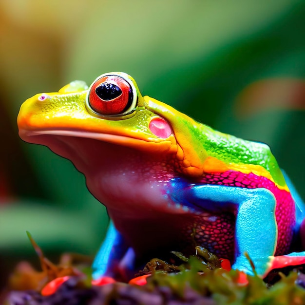 Vista de rana de colores brillantes en la naturaleza