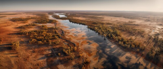 Vista del río en el desiertoVista aérea Toma panorámica IA generativa