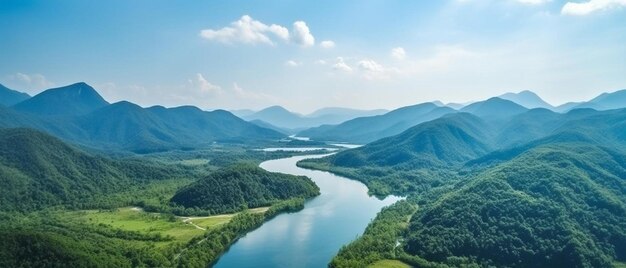 Foto una vista de un río desde un helicóptero