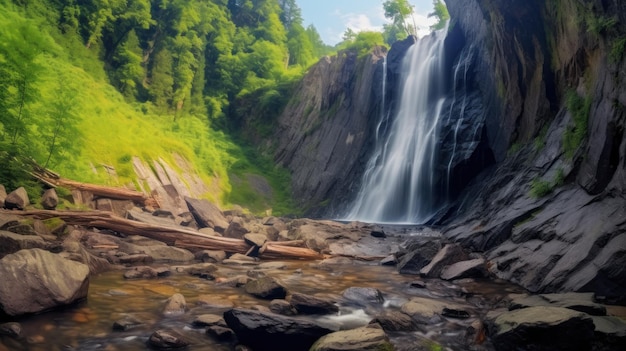 Vista rocosa de verano de la cascada Zhenetskyy Hulk generativa de Ai