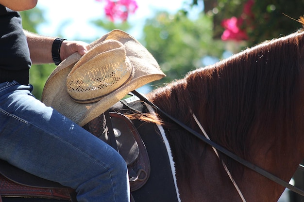 Foto vista de la sección media de un hombre montando un caballo