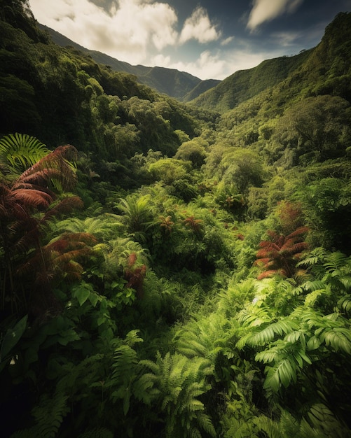 Una vista de la selva desde la cima de la montaña.