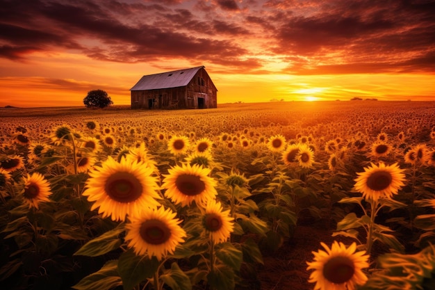 Foto vista serena do campo com campos de girassóis