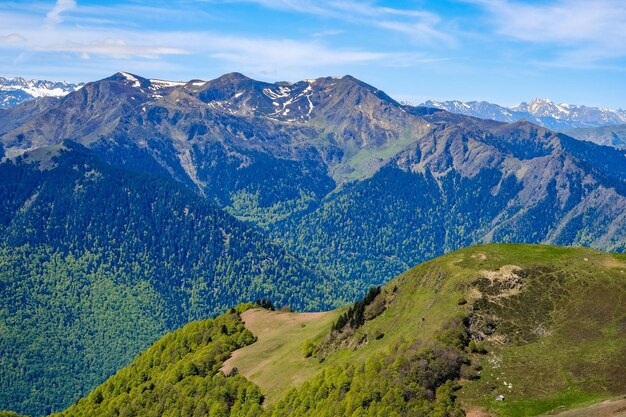 Vista sobre la cordillera de Pyrnes desde la cumbre de Tuc de l'tang, un pico cerca de Mourtis (Francia)