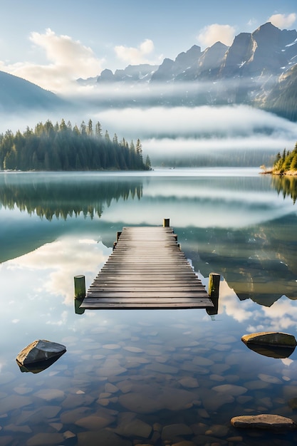 Vista sobre un lago en calma IA generativa