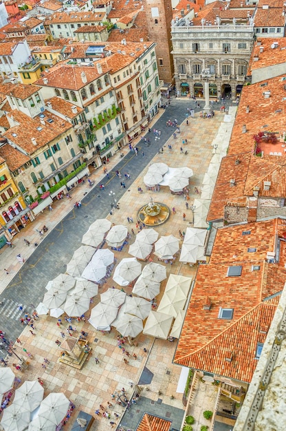 Vista sobre la Piazza delle Erbe aka Market's square Verona Italy