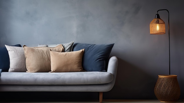 Vista de un sofá gris texturizado una pieza de muebles táctiles y modernos
