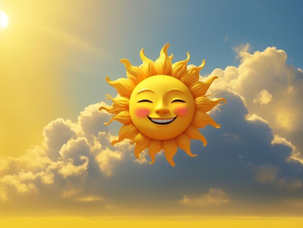 Foto vista del sol sonriente en 3d con un fondo simple