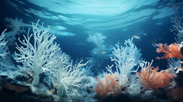Una vista submarina de un arrecife de coral con mucho coral.
