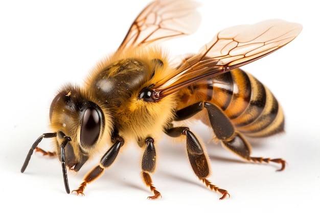 Vista superior de la abeja de miel aislada sobre fondo blanco IA generativa recortada