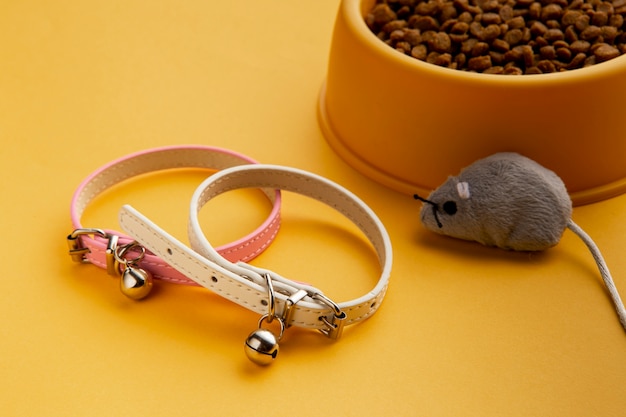 Foto vista superior de accesorios para mascotas.