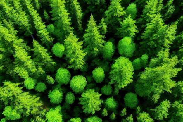 Vista superior aérea de árboles verdes de verano en el bosque en la Finlandia rural Ai generativo