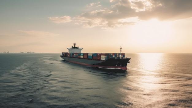 Vista superior aérea del buque de negocios de contenedores de carga global express en la IA generativa de logística oceánica
