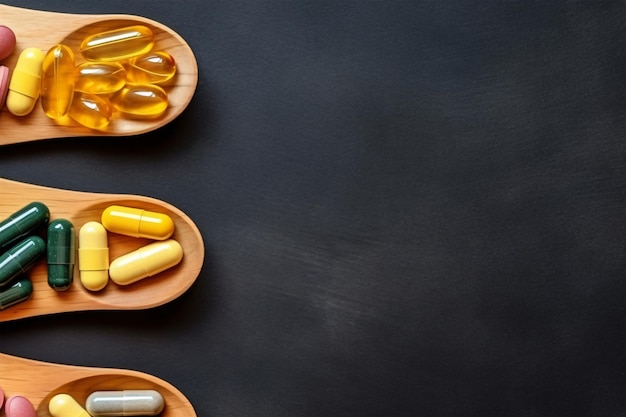 vista superior de los antioxidantes píldoras de vitaminas cápsula de medicamentos IA generativa