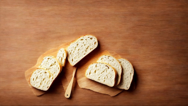 Vista superior del arte generativo de pan de trigo de variedad rebanada por AI