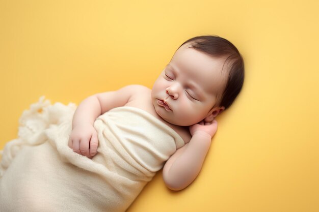 Vista superior de un bebé recién nacido lindo durmiendo en una cama cómoda Concepto de maternidad