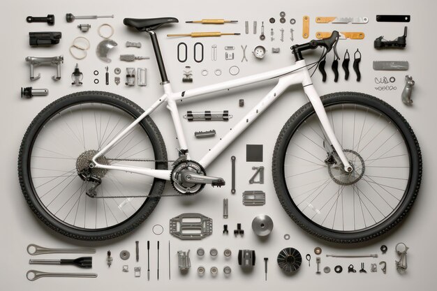 Foto vista superior de la bicicleta y sus partes diseño de la bicicleta y sus partes hermosa imagen ilustrativa