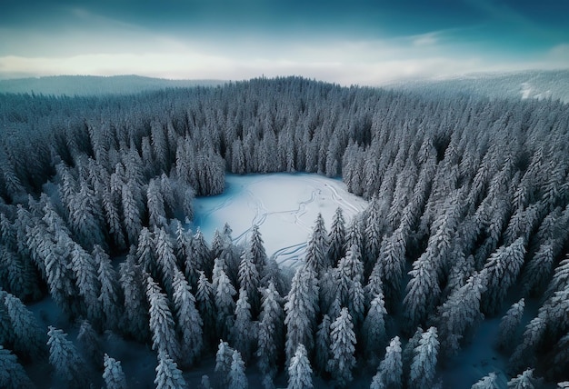 Vista superior de un bosque de invierno en Are Suecia