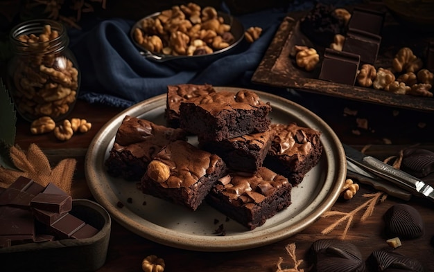 Foto una vista superior de brownie de chocolate sobre un fondo vintage postre dulce comida de panadería ai generado