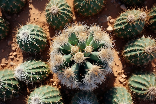 Vista superior de cactus en el desierto.