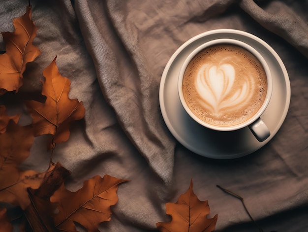 Vista superior del café en el fondo del concepto de otoño estilo de acción de gracias