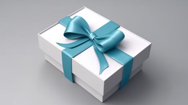 Vista superior de una caja de regalo blanca en blanco abierta con fondo azul Ai Generative