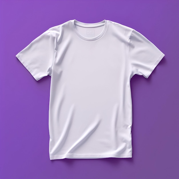 vista superior de la camiseta blanca en blanco contra un fondo púrpura