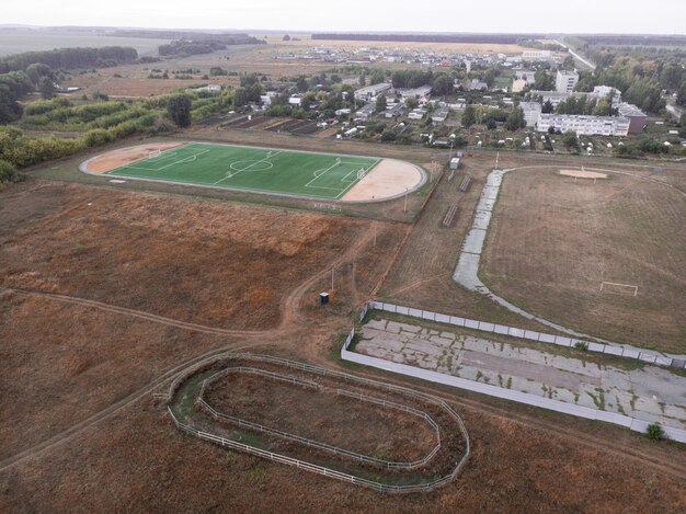 Foto vista superior del campo de fútbol o campo de fútbol.