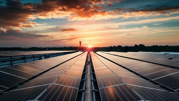 Foto vista superior de la célula solar en el almacén de la fábrica solor paneles fotovoltaicos del sistema de energía o célula solar en i