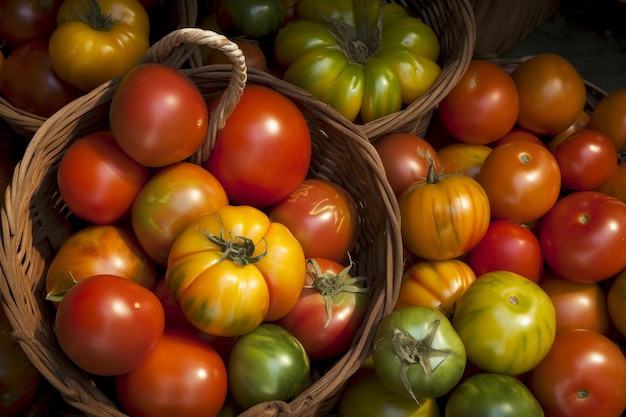 Vista superior de la cesta de tomate Generar Ai