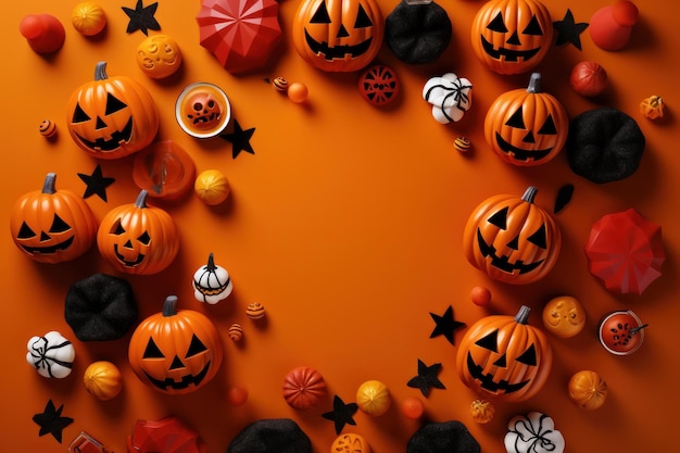 Vista superior conceito de Halloween com abóboras em uma cor sólida