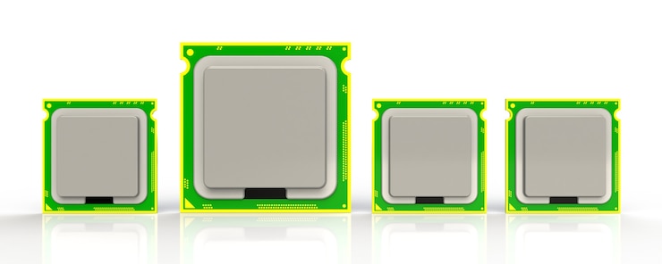 Foto vista superior de la cpu (unidad de procesamiento central) microchip aislado sobre fondo blanco