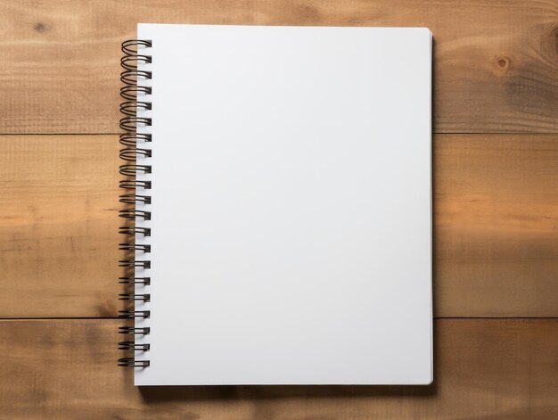 Vista superior de un cuaderno en blanco en espiral abierto en el fondo de un escritorio de madera Generative Ai