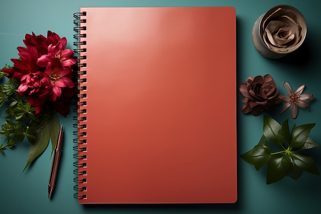 Vista superior de un cuaderno de oro rosa sobre un fondo blanco Una fotografía de súper alta resolución natural