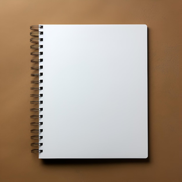 Vista superior da capa de papel reciclado em branco em espiral fechada, configuração plana do caderno