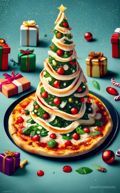 Vista superior da fatia de pizza isolada no fundo de Natal