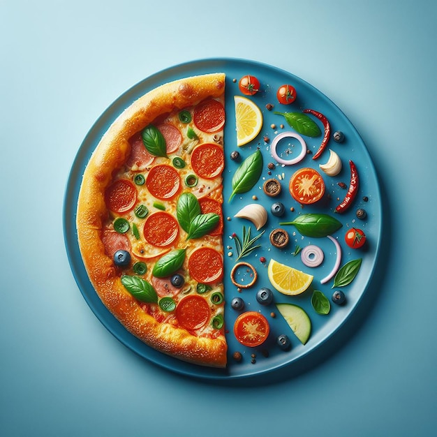 Foto vista superior da pizza com azeitonas de tomate e capsicum ai gerada pizza de alta qualidade