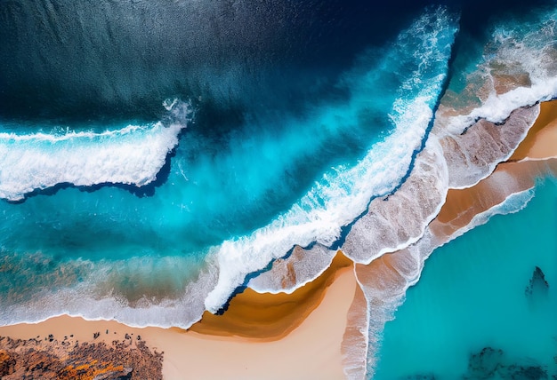 Vista superior da praia de verão da ilustração azul suave da onda do oceano