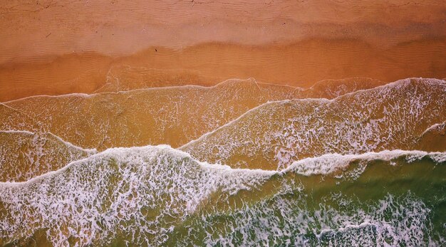 Vista superior da praia e onda