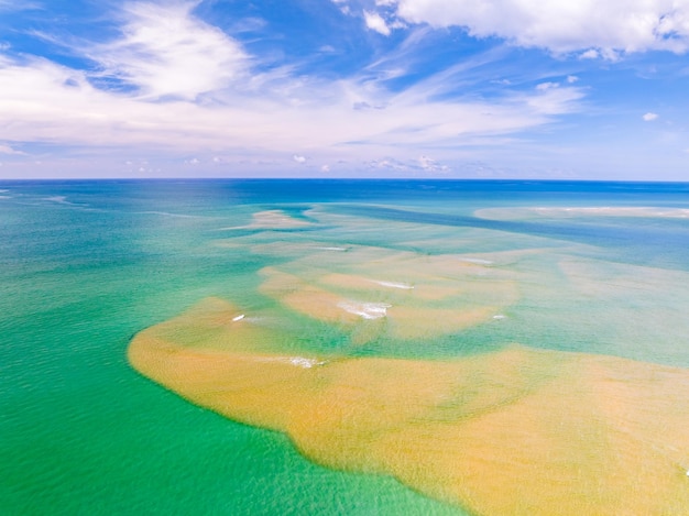 Vista superior da praia superfície colorida do mar Natureza praia de areia de fundo