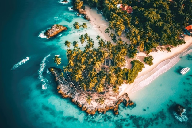 Vista superior das ilhas localizadas no meio do mar na ilha tropical das Maldivas