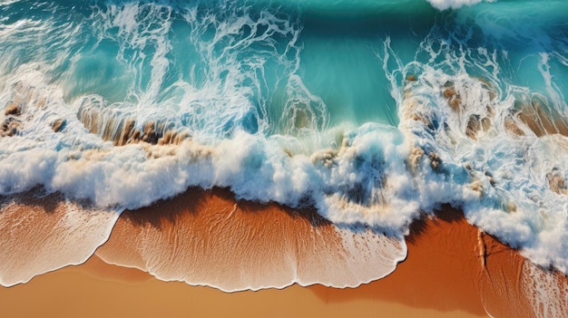 Vista superior das ondas do mar na paisagem de praia de areia Belo fundo de paisagem marítima IA generativa