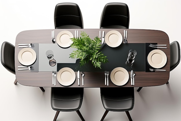 vista superior de estilo moderno mesa de jantar profissional fotografia de publicidade