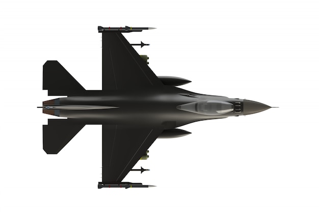 Vista superior, de, f16, americano, militar, avião lutador, branco, fundo, 3d, fazendo