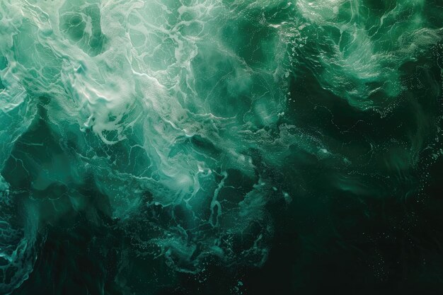 Vista superior de foco suave de água verde escuro com formas de luz solar fundo de textura aquática vibrante
