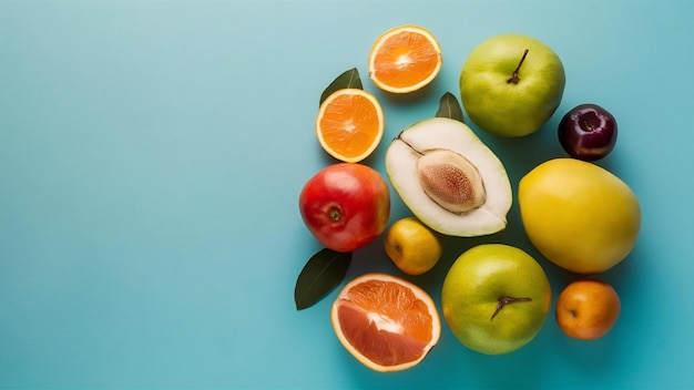 Foto vista superior de frutas em fundo plano com espaço de cópia