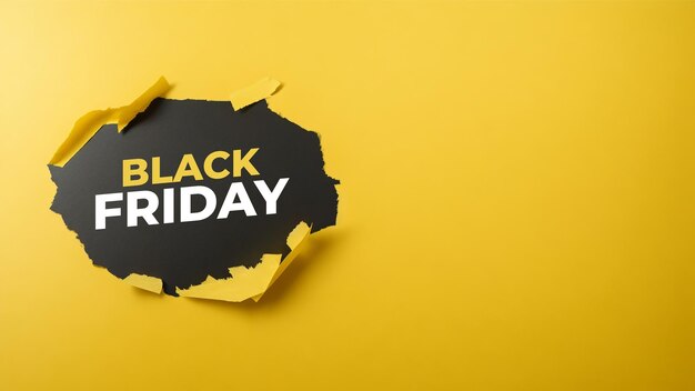 Foto vista superior de papel rasgado amarelo conceito de black friday banner de desconto de composição de black friday