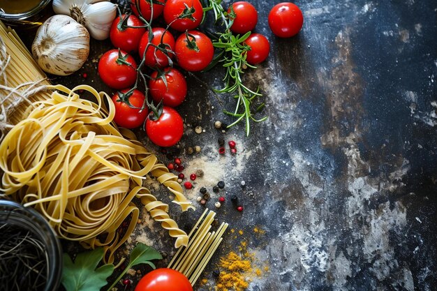 Foto vista superior de pasta italiana em fundo plano