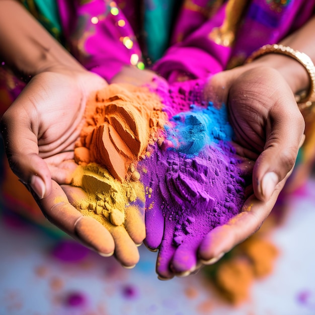 Foto vista superior de pó holi tradicional colorido em tigelas isoladas em branco