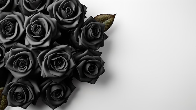 Vista superior de rosas pretas em fundo branco IA geradora